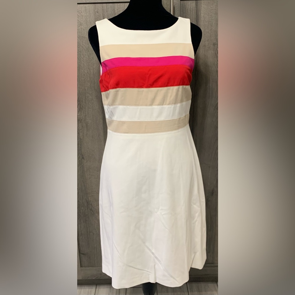 White House Black Market Red & Pink Striped White A-Line Dress Women's Size 2